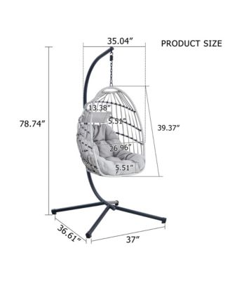 Duty Iron Hanging Chair with Wicker Weave – Single Person Swing for Indoor/Outdoor (Gray)