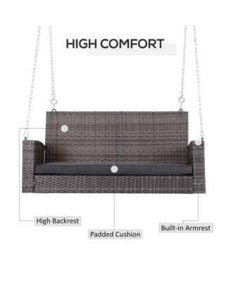 2 Person Wicker Hanging Swing Bench, Front Porch Swing Outdoor Chair with Cushions 550 lbs. Weight Capacity for Backyard, Garden, Grey