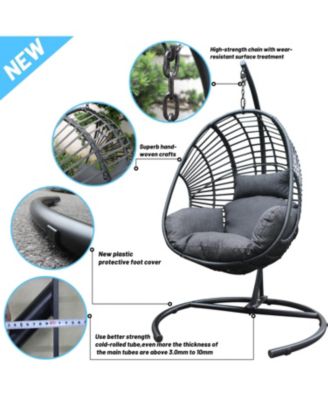 High Quality Outdoor Indoor Black color PE Wicker Swing Egg chair with Antracite Color Cushion And Black Color Base
