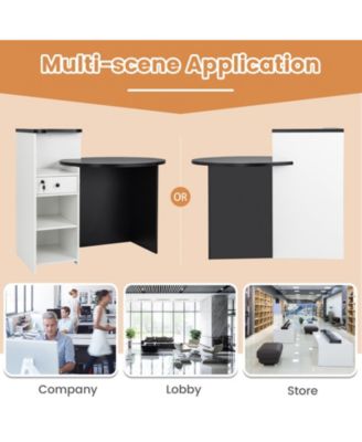 Front Reception Office Desk with Open Shelf and Lockable Drawer