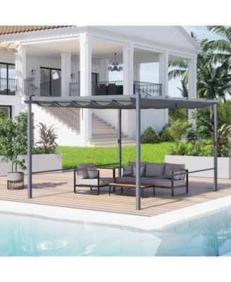 12x12FT Pergola Replacement Canopy- Retractable Sun Shade Cover with Water-Resistant & UPF 50+ UV Blocking for Outdoor Patio, Brown/Gray