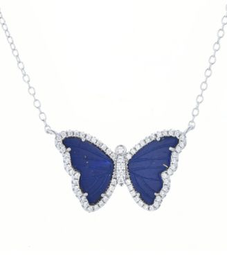 Kamaria Butterfly Necklace with Blue Lapis in 14k Gold Plated Sterling Silver - Rhodium plated silver