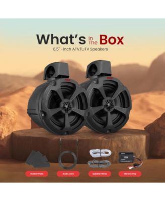 6.5'' Water-Resistant Marine Speakers + 2 Channel Amplifier for ATV, UTV, 4x4, Jeep, Boat Stereo System (1200W)