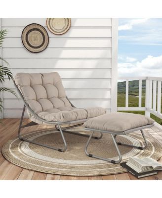 2-Piece All-Iron Removable Lounge Chair Set With Cushions & Footrest,Breathable Mesh Chair