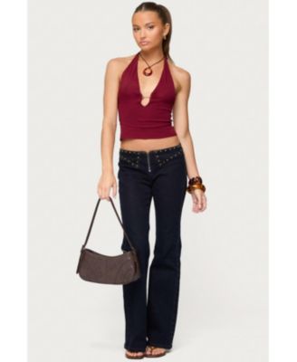 Women's Missie Knitted Plunge Neck Halter Top