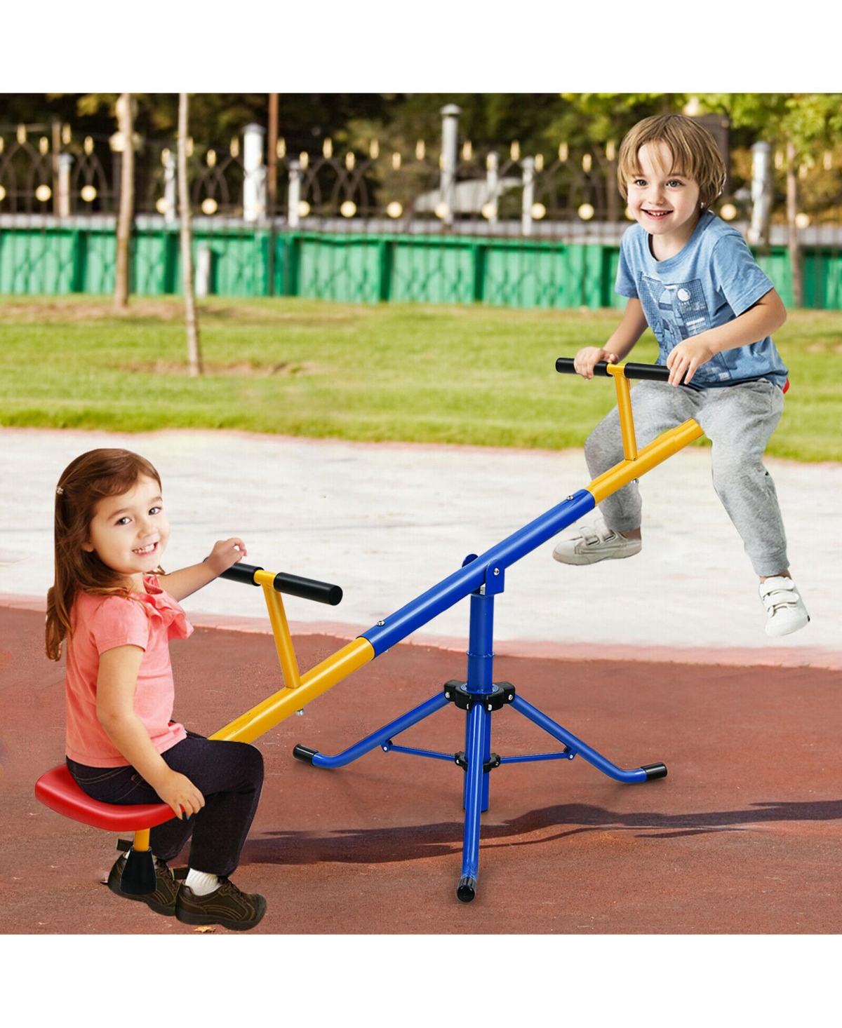 Gymax Kids Seesaw Swivel Teeter Totter Playground Equipment 360° Rotation