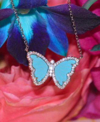 Butterfly Necklace with Turquoise in 14k Gold Plated Sterling Silver
