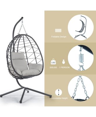 Egg Chair with Stand Indoor Outdoor Swing Chair Patio Wicker Hanging Egg Chair Hanging Basket Chair Hammock Chair with Stand for Bedroom Living Room Balcony