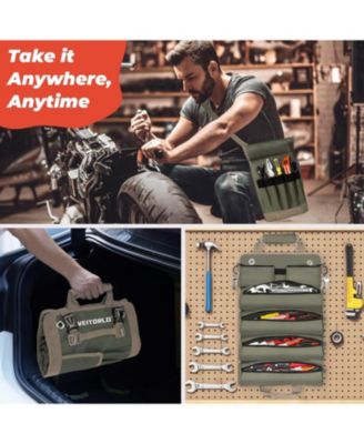 Tool Roll Up Bag , Portable Foldable Tools Storage for Men, Heavy Duty Tool Organizer with Detachable Pouches for Electrician Carpenter and Handy Man