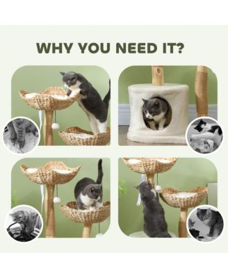 Modern Cat Tree with Wooden Scratching Posts, Condo, Beds & Cushions