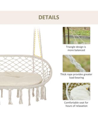 2-Person Hammock Chair Macrame Swing with Soft Cushion, Hanging Cotton Rope Chair for Indoor Outdoor Home Patio Backyard, White