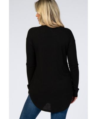 Maternity Black Long Sleeve Round Hem Textured Top
