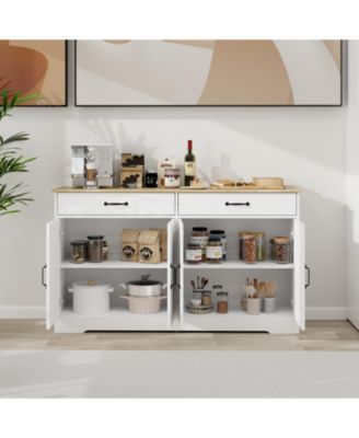 55.91" Farmhouse Sideboard Buffet Cabinet with 2 Drawers and 4 Doors for Dining Storage