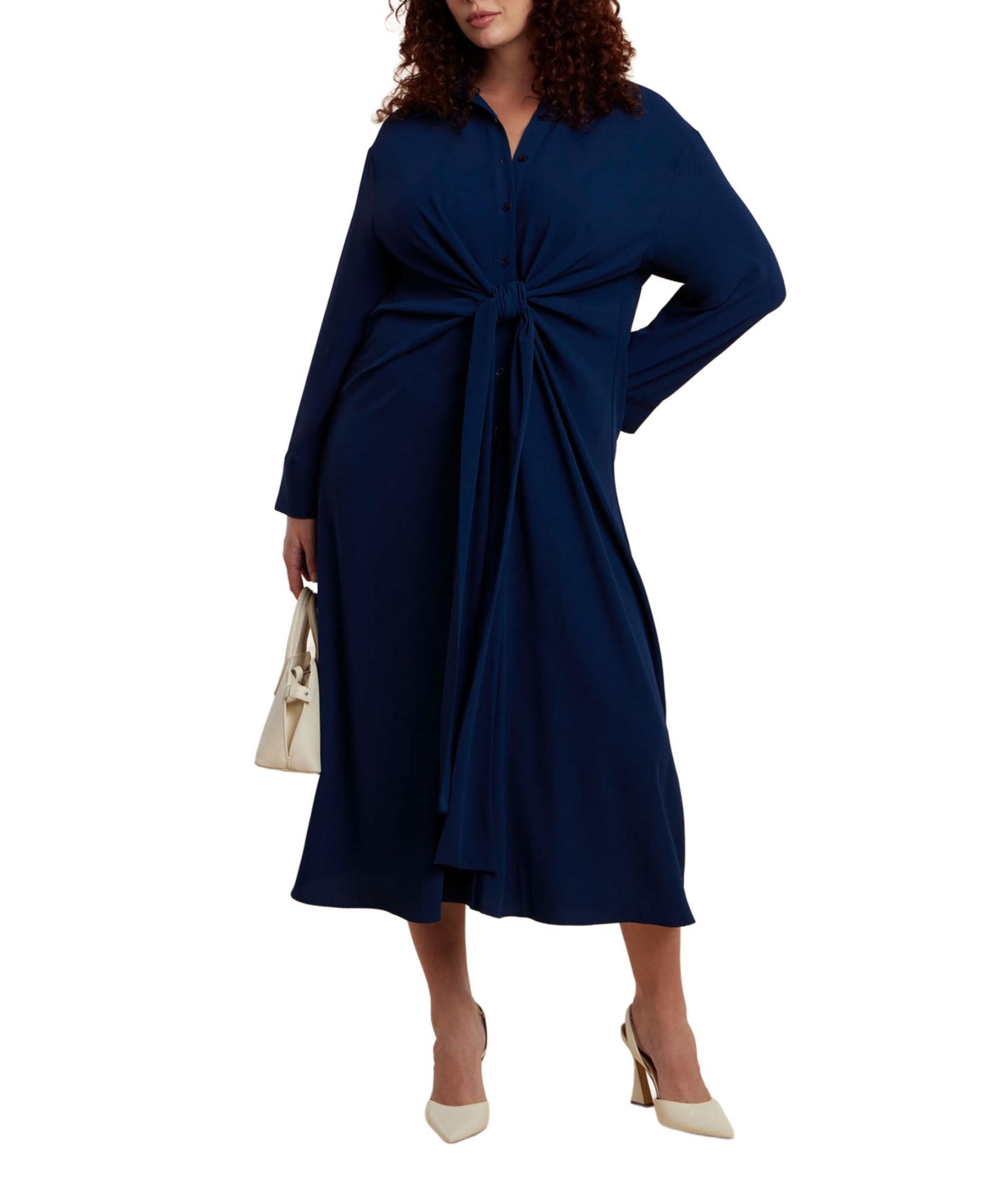 Women's Tie Front Oversized Shirt Dress - Black onyx