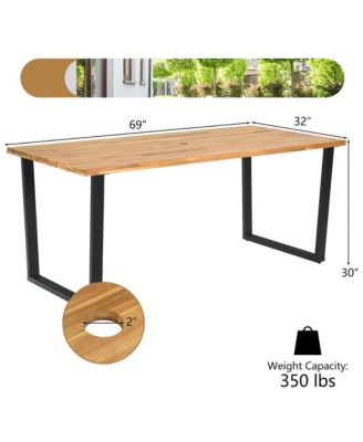 Patio Rectangle Dining Table Acacia Wood with 2'' Umbrella Hole Indoor and Outdoor Deck