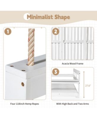 Patio Wooden Twin Size Porch Swing Daybed Frame, Garden Swing Bench Chair with 4 Hanging Ropes for Backyard,Outdoor,White