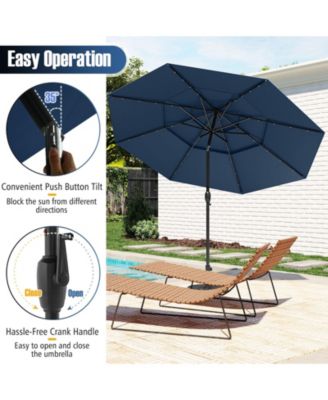 10 FT Solar Patio Umbrella w/ 32 LED Lights 3-Tier Vented Top Tilt Adjustment