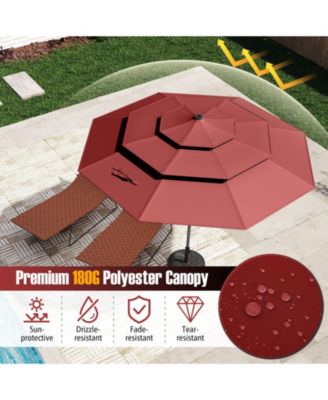 10 FT Solar Patio Umbrella w/ 32 LED Lights 3-Tier Vented Top Tilt Adjustment