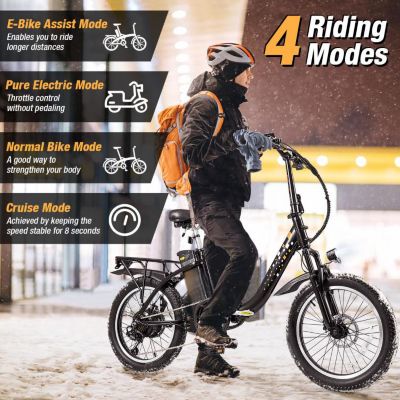 Folding Electric Bicycle for Adults with 20-Inch Fat Tires Snow E-Bike