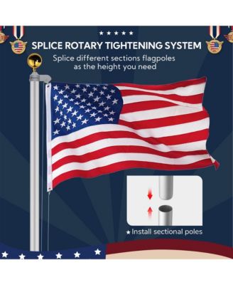Bravery 20ft Eagle Topper Sectional Aluminum Flag Pole Kit with Solar Light US Flag Ball Top for Outside, Silver