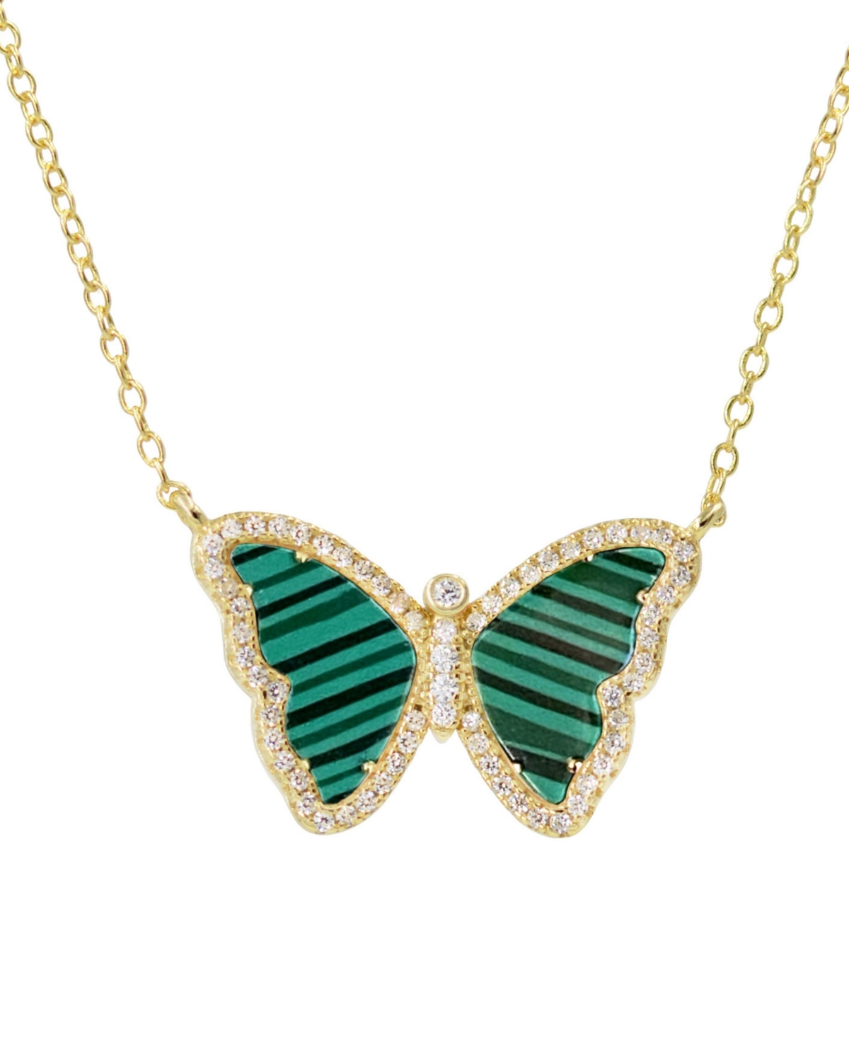 Kamaria Butterfly Necklace With Imitation Malachite In 14k Gold Plated Sterling Silver