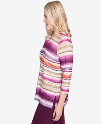 Women's Urban Legend Watercolor Biadere Beaded Split Neck Top