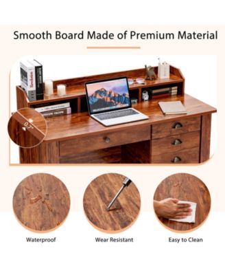 Vintage Computer Desk with Storage Shelves and 4 Drawers