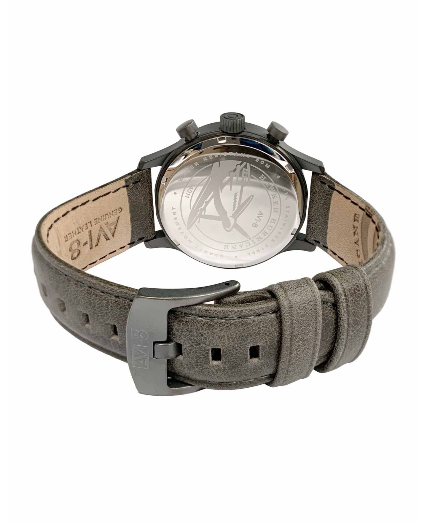 Мужские часы AVI-8 Hawker Hurricane Chronograph Gray Genuine Leather Strap Watch 42mm — фото 3