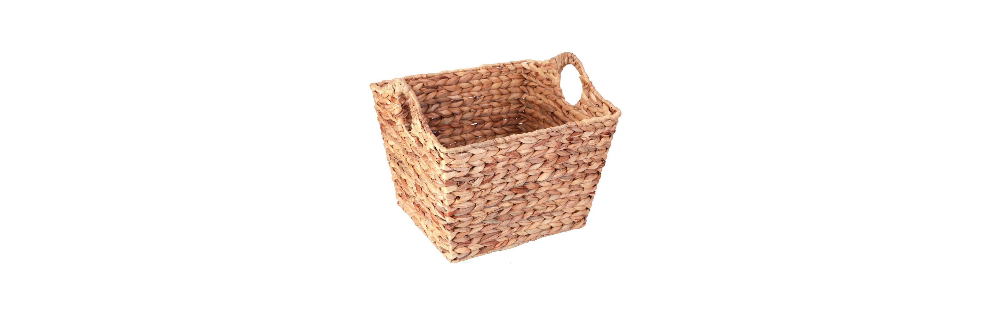 Wickerwise Water Hyacinth Rectangular Wicker Storage Baskets with Cutout Handles, Large