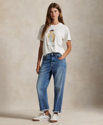 Women's Bear Print Crew Neck Jersey T-Shirt