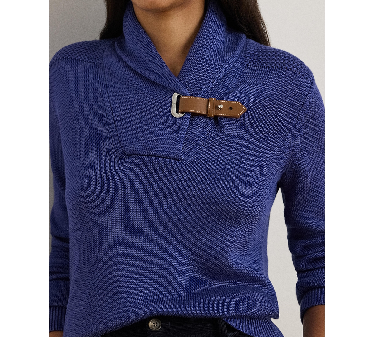 Ralph Lauren Buckle-trim Cotton-blend Sweater In Blue