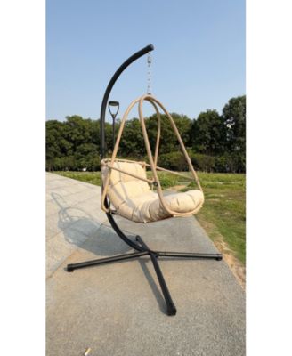 Swing Egg Chair with Stand Indoor Outdoor Wicker Rattan Patio Basket Hanging Chair with C Type bracket , with cushion and pillow,Patio Wicker folding Hanging Chair( Special construction cup holder