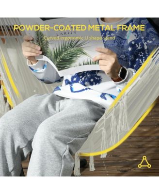 Patio Hammock Chair with Stand, Outdoor Hammock Swing Hanging Lounge Chair with Side Pocket and Headrest, Cream White