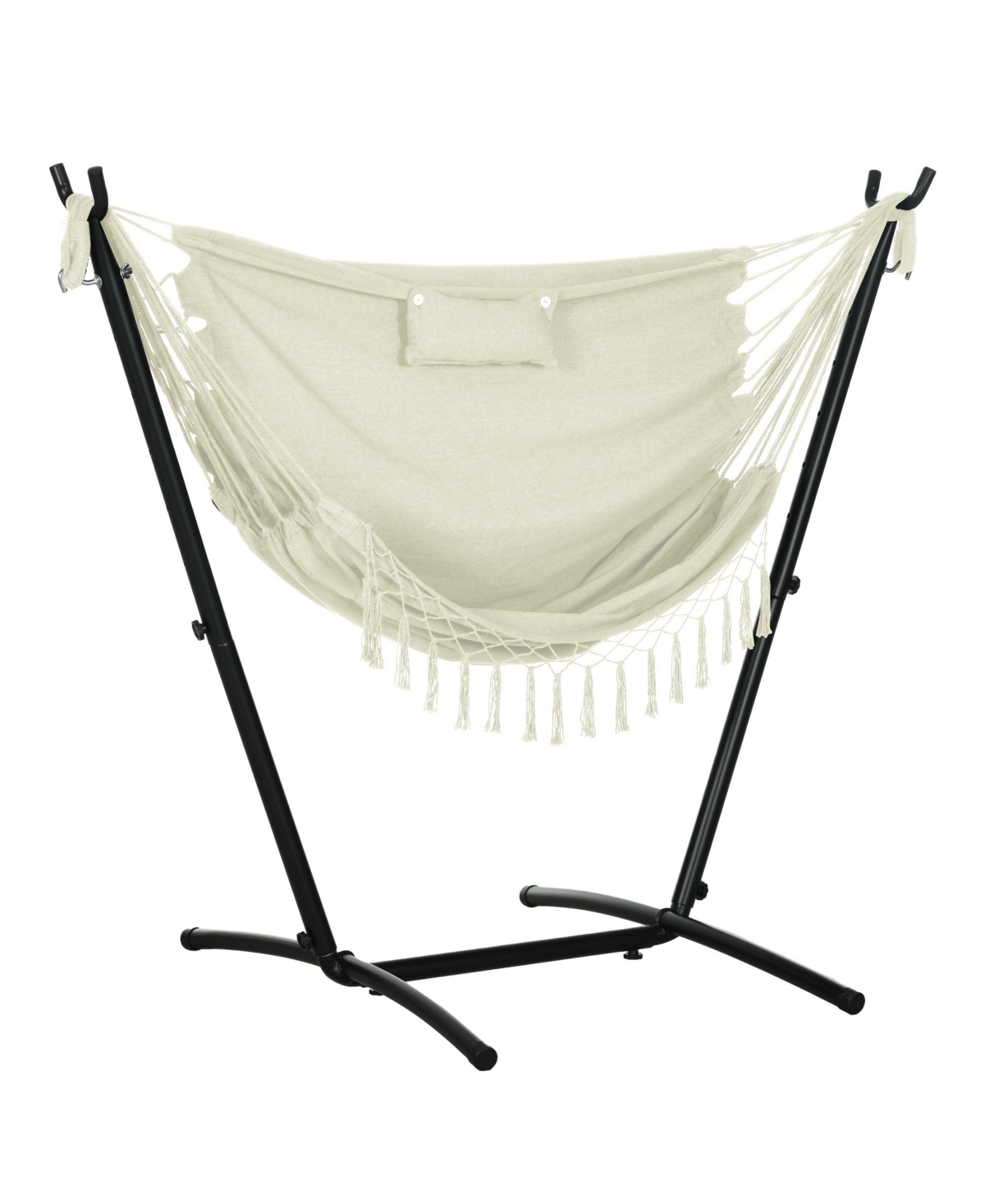Flynama Patio Hammock Chair with Stand, Outdoor Hammock Swing Hanging Lounge Chair with Side Pocket and Headrest, Cream White
