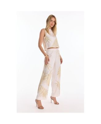 Women's Sola Linen Pant - Gold Palm