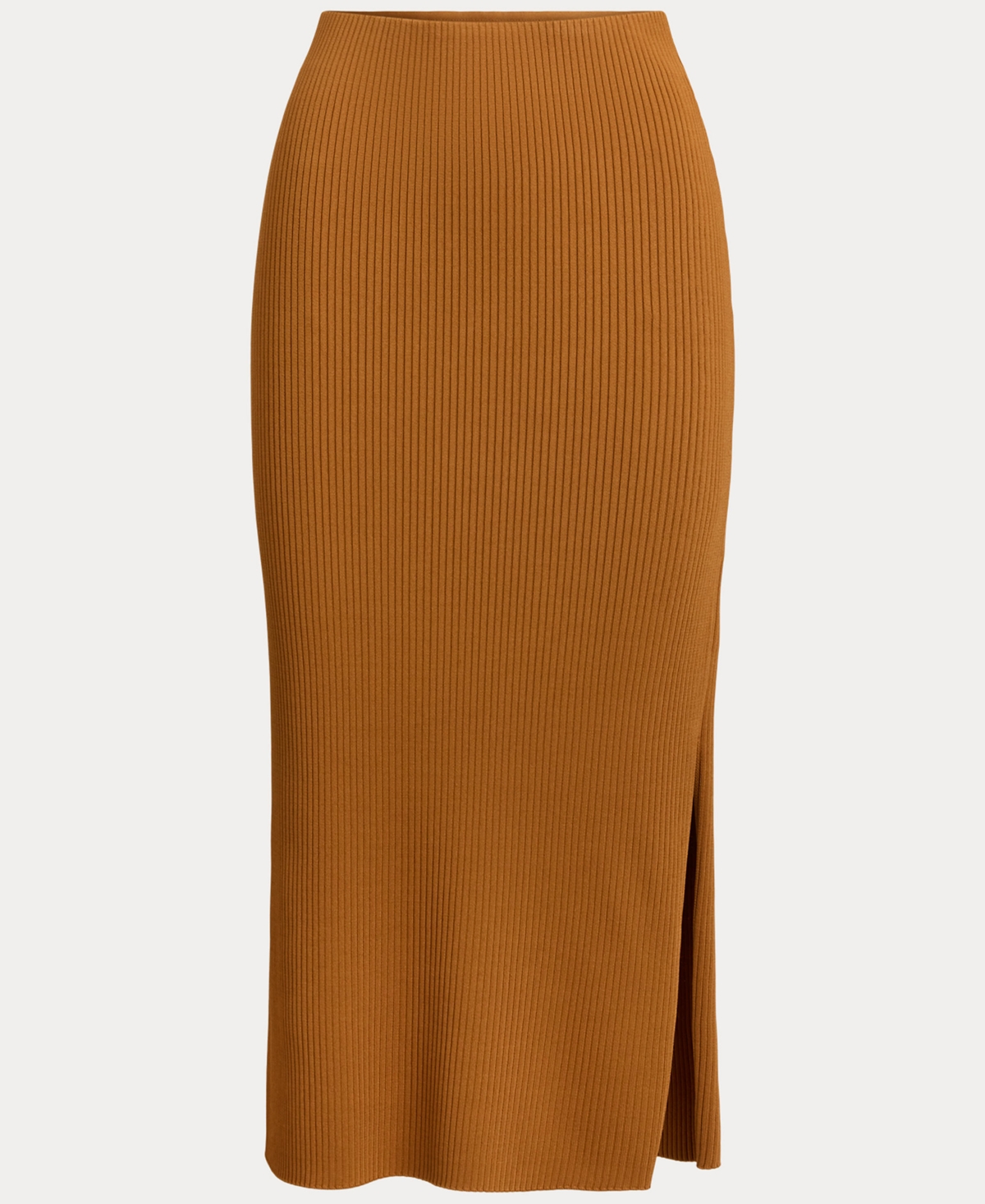 Ralph Lauren Rib-knit Pencil Midi Skirt In Brown