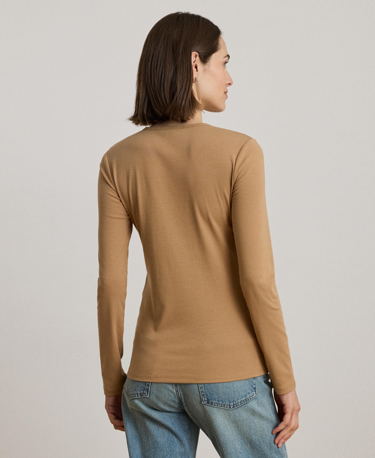 Ralph Lauren Cotton-blend Long-sleeve Top In Brown