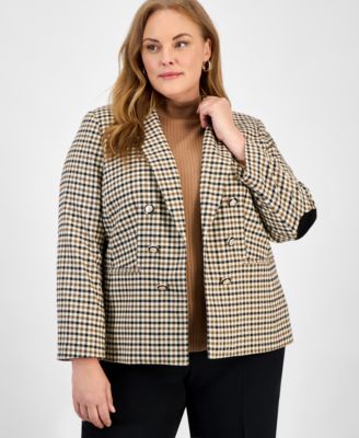 Jones New York - Plus Size Check Faux Double-Breasted Jacket