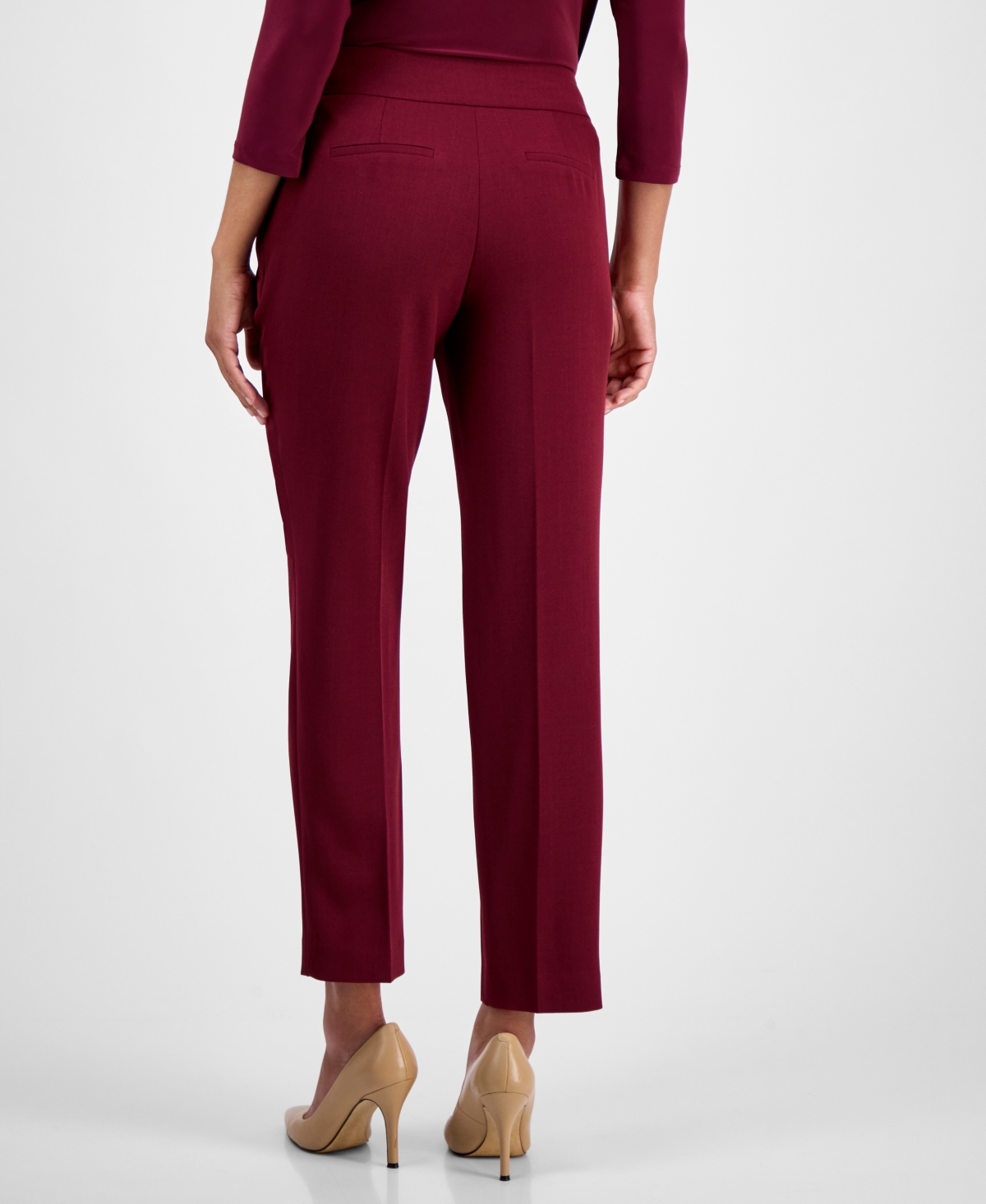 Kasper Women's Stretch Crepe Slim Leg Pant, Regular & Petite Sizes In Burgundy
