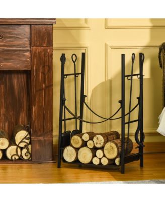 18&amp;#x22; 2-Tier Firewood Log Wood Storage Rack &amp; Accessories