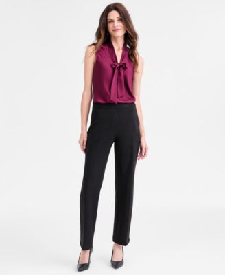 Kasper - Women's Faux-Suede Mid-Rise Pull-On Straight Pants