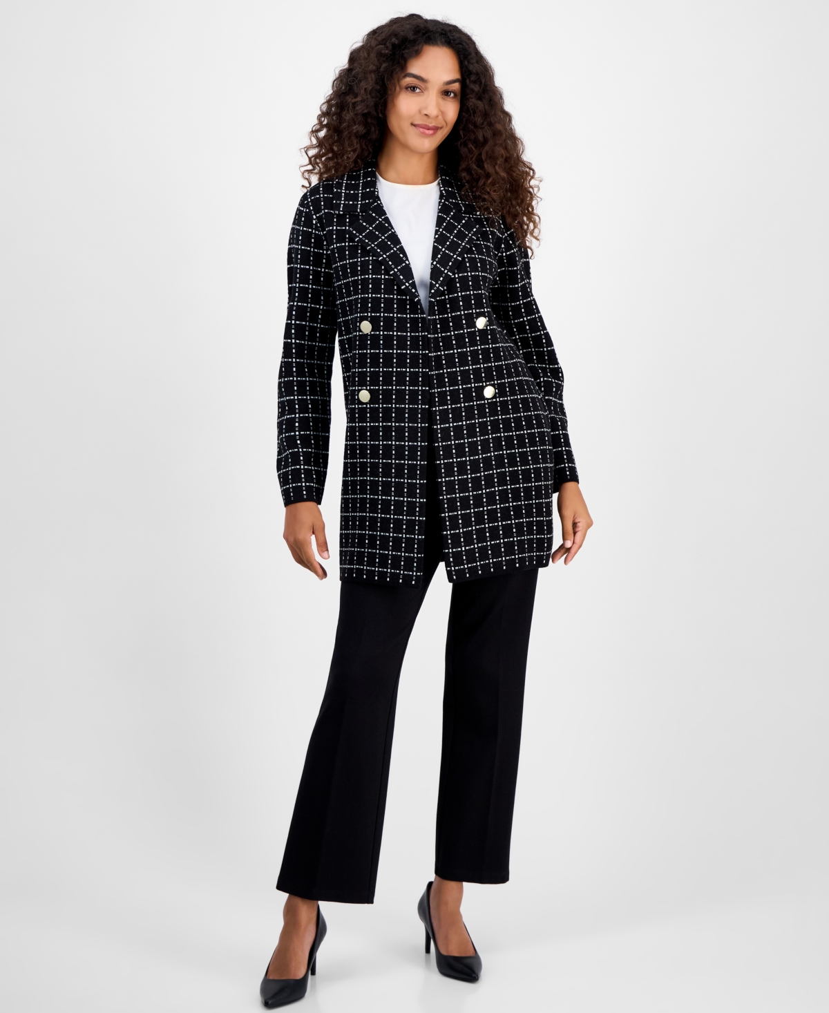 Kasper Notched-Collar Sweater Coat