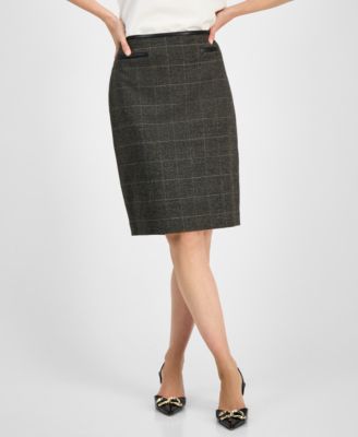 Kasper - Women's Plaid-Print Slim Pencil Skirt