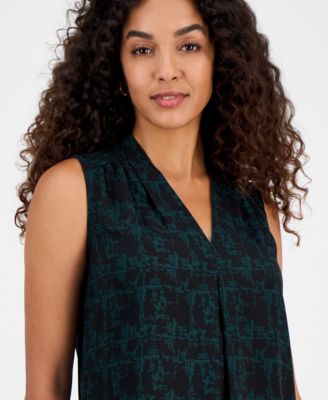Abstract-Print Sleeveless V-Neck Top, Regular & Petites
