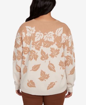 Plus Size Mount Laurel Falling Leaf Long Sleeve Sweater