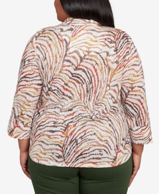 Plus Size Mount Laurel Animal Burnout Button Front Top