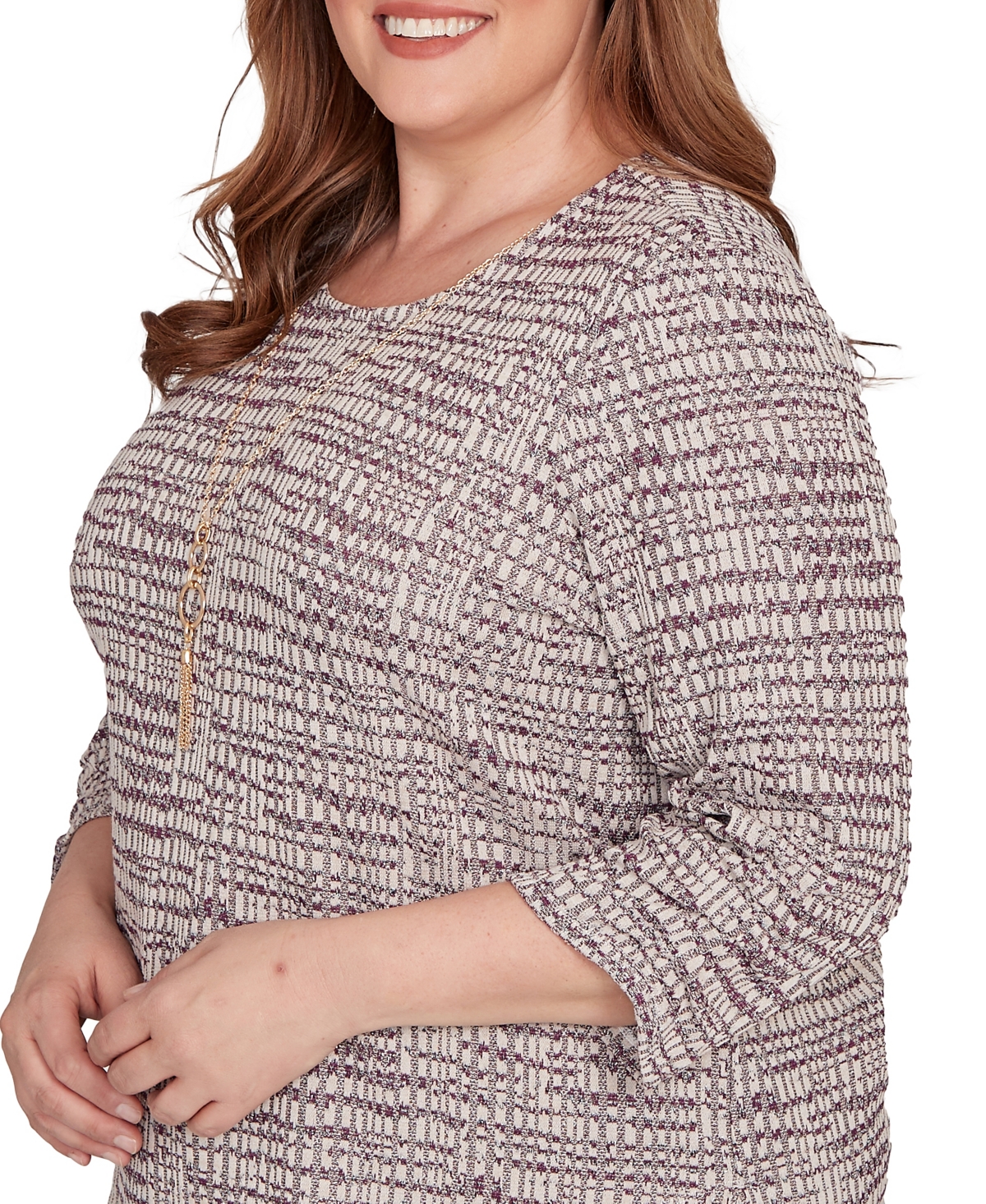 Alfred Dunner Plus Size Urban Legend Textured Shimmer Space Dye Top With Necklace In Multi