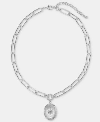 On 34th - Pav&eacute; Star Oval Locket Pendant Necklace, 18" + 3" extender