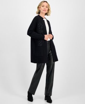 Women's Windowpane Open-Front Cardigan, Regular & Petite
