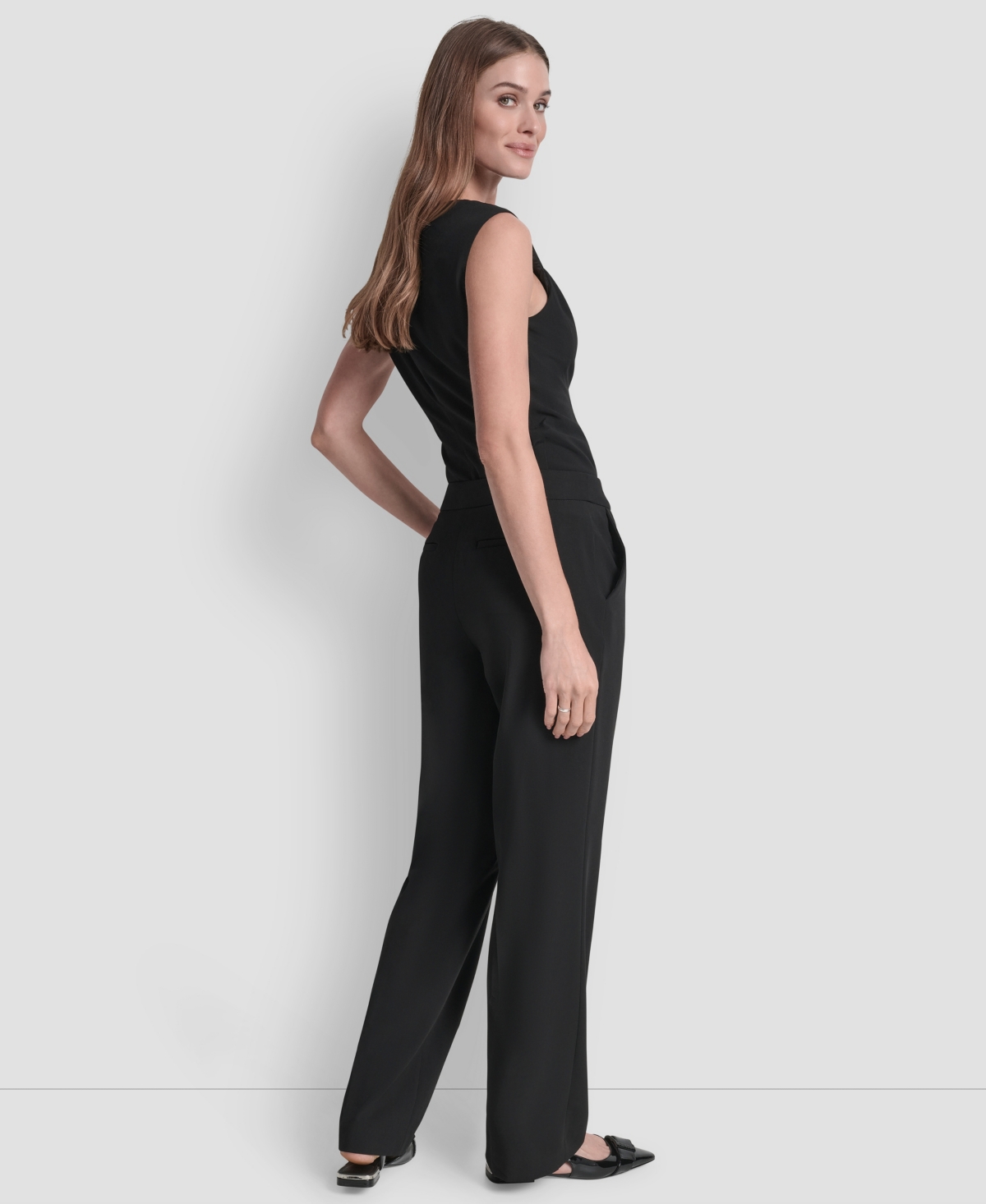 Dkny Women's High Waist Wide Leg Trousers In Black